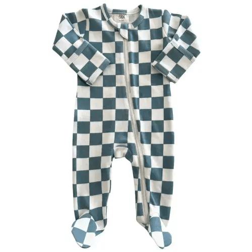 Blueberry Muffin Checkerboard / Organic Zip Footie – SpearmintLOVE