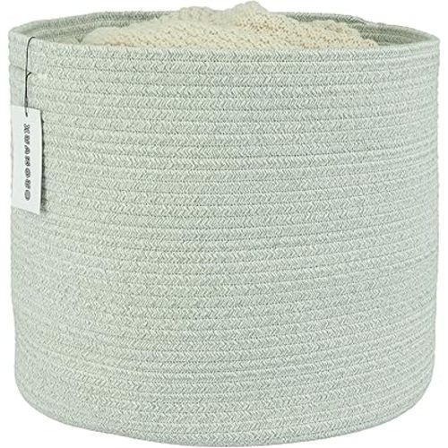 Cotton Rope Basket For Girls Boys Kids 16”X14” Baby Laundry Basket Nursery Bin Round Woven Basket Organizer For Storage Toys Blankets Shoes Clothes light green
