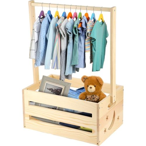 Wooden Baby Shower Wardrobe, Stylish Baby Shower Crate Closet Versatile Wooden Baby Clothes Rack Practical Baby Shower Storage Basket for Baby Showers New Parents Gifts and Newborn Essentials