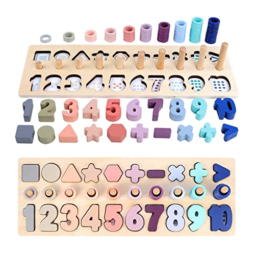 QZMTOY Counting Shape Stacker Wooden Count Sort Stacking Tower with Wood Colorful Number Shape Math Blocks for Kids Preschool Educational Toddlers Toy