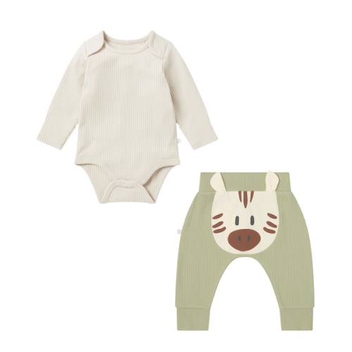 Ribbed Bodysuit & Zebra Joggers Outfit Zebra Print / 0 - 3 M