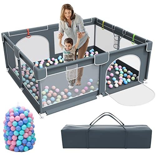 Baby Playpen, 79 x 63 Inches Extra Large Playpen with 50 PCS Ocean Balls, Indoor & Outdoor Kids Activity Center, Infant Safety Gates with Breathable Mesh,Sturdy Play Yard for Babies and Toddlers