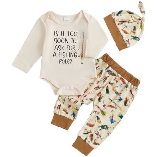 Newborn Baby Boy Clothes Fishing Short Sleeve Romper Shirt Tops Pants Summer Spring Outfits Cute Hat Set