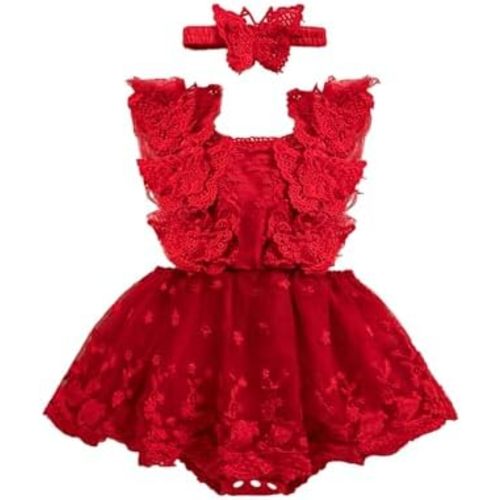 Newborn Baby Girl Romper Dress Lace Floral Sleeveless Tulle Dress with Headband Infant Summer Mesh Jumpsuits