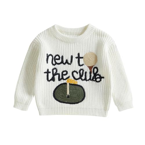 Lenjindjer Toddler Baby Boy Girl Golf Outfits New to The Club Embroidery Long Sleeve Knit Pullover Sweater Birthday Outfits