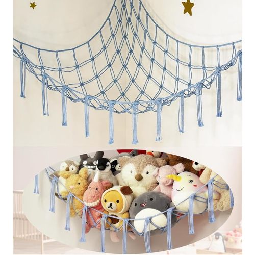 Stuffed Animal Storage Hammock Large Toy Hammock Net for Stuffed Animals Corner - Blue Plush Stitch Stuff Huggy Wuggy Toy Storage Room Decor