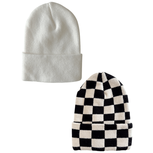 2-Pack Baby's First Hat®, Warm White & Black/Sand Checkerboard