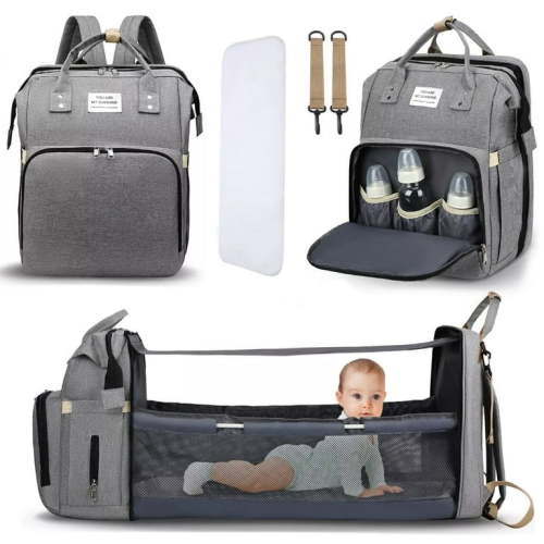 Baby Diaper Bag Backpack, Multifunction Waterproof Baby Bag for Mom with USB Charging Port, Large Capacity, Baby Shower Gifts, Gray