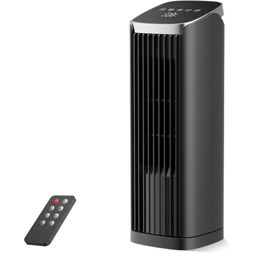PNTCK Fan for Bedroom, 13.2" Tower Fan with Remote, 4 Modes 4 Speeds Max 24ft/s, 70° Oscillating Desk Fan, 12H Timer Portable Fans, Cooling Fans for Office, Home Black