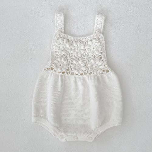 Hollow-out Floral Knit Romper