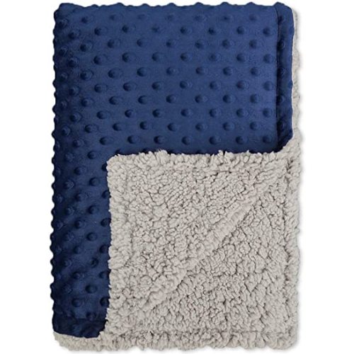 BlueSnail Baby Minky Blanket with Plush Shepra Fleece for Boys and Girls (Navy+Light Gray, 30W x 40L)