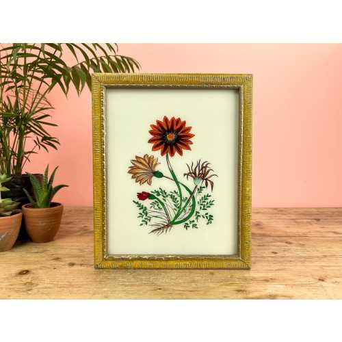 Vintage Indian Reverse Glass Painting of Flowers