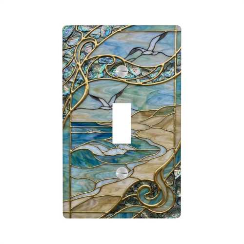 Matching Stained Glass Style (PRINT) Coastal Light Switch Cover, Ocean Beach Wall Plate Single Toggle Switch Plate