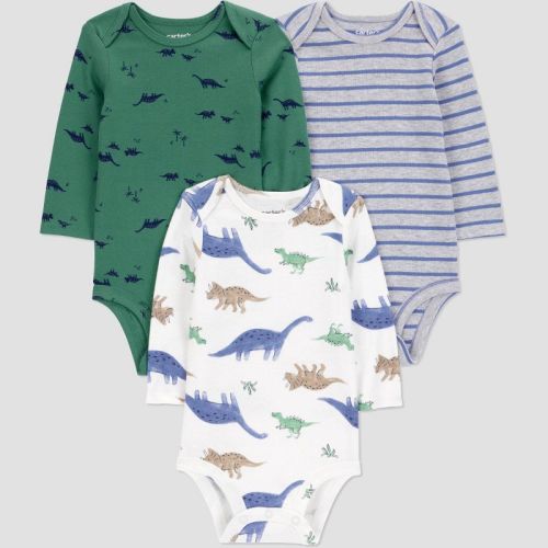 12M Carter's Just One You® Baby Boys' 3pk Dinos Long Sleeve Bodysuit - Green