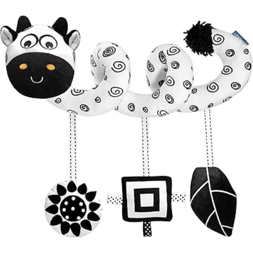 TSYAN Car Seat Toys for Babies 0-6 Months,Hanging Rattle Toys for Crib Mobile, Baby Spiral Hanging Stroller Black and White High Contrast Baby Toys for Newborn 0 3 6 9 12 Months Baby Boys Girls (Cow)