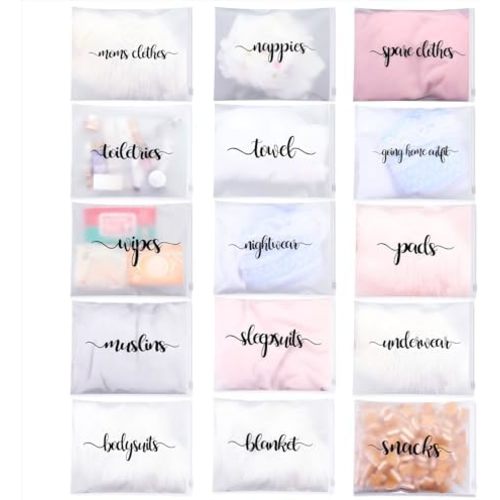 Boao 15 Pack Hospital Bags for Labor and Delivery 11 x 14 Inch Diaper Bag Organizing Pouches Resealable Maternity Hospital Pouches(Black Letter)