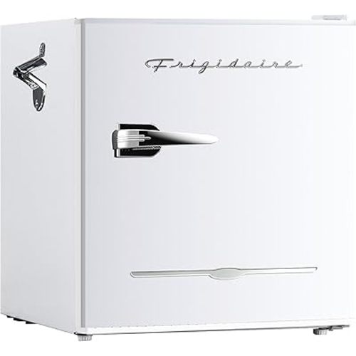 FRIGIDAIRE EFR176-White Retro Chiller, Countertop, Built-in Bottle Opener, Compact Refrigerator 1.6 cu ft, Mini Fridge for Office, Bedroom, Dorm Room or Cabin-16 D x 18" W x 18.5" H (White)