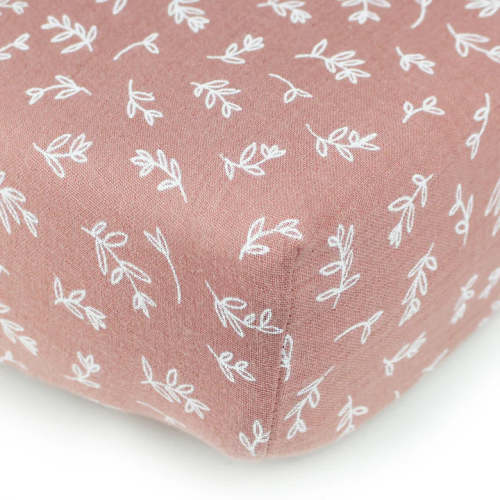 L'ovedbaby Organic Muslin Crib Sheet in Desert Rose Leaves