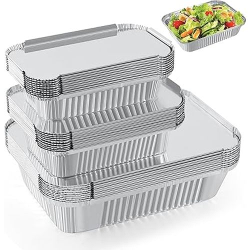 Notwoe® 30 Pack Disposable Aluminum Pans With Lids, 10x7.5 And 7.3x5.3 Square 6.9x4.3 Square Combo Set, Disposable Baking and Cake Pan. (30 Pack w/Lids)