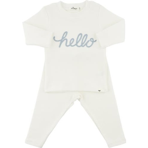"hello" Fog Embroidered Two Piece Set, 0-3M