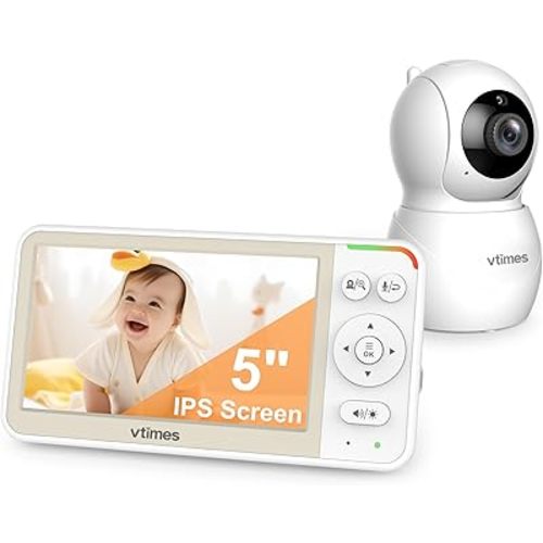 5'' Video Baby Monitor No WiFi with 32-Hour Battery, 2-Way Talk Baby Camera Monitor VOX Pan-Tilt-Zoom Night Vision Temperature Display Alarm 8 Lullabies and 1000ft, for Baby/Elderly/Pet