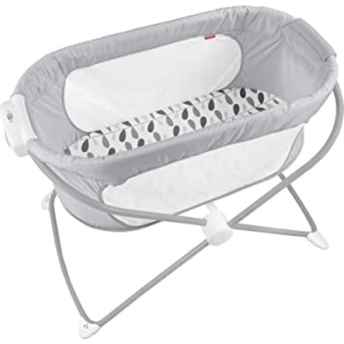 Fisher-Price Portable Baby Crib Soothing View Bassinet with Mesh Sides & Slim Fold for Travel Newborns 0+ Months, Climbing Leaves