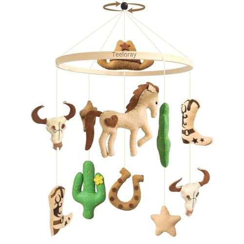 Baby Mobile for Crib Western Cowboy Crib Mobile for Boys and Girls Handmade Western Baby Stuff Cowboy Nursery Decor for Infant Bedroom Vintage Cowgirl Room Decor Gender Neutral Newborn Gift