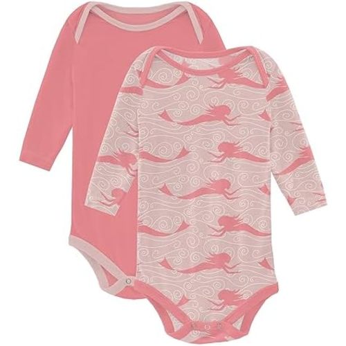 KicKee Pants Long Sleeve One-Piece, Set of 2, Print & Solid, Super Soft Baby Clothes