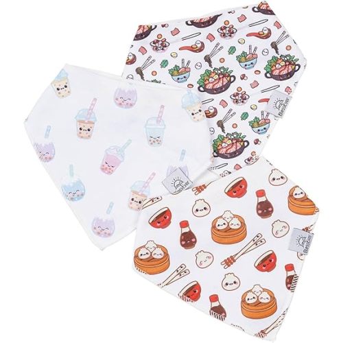 Baby Bandana Drool Bibs for Drooling and Teething, Gift Set For Boys & Girls, Soft 100% Cotton Bandana Bibs, Baby Drool Bib, Teething Bibs for Infant, Toddler, 3 Pack boba, dumpling