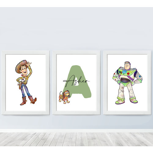 Set Of 3 Toy Story Personalised Name Print Nursery Wall Art Poster Nursery Print Baby Room Decor Digital Download