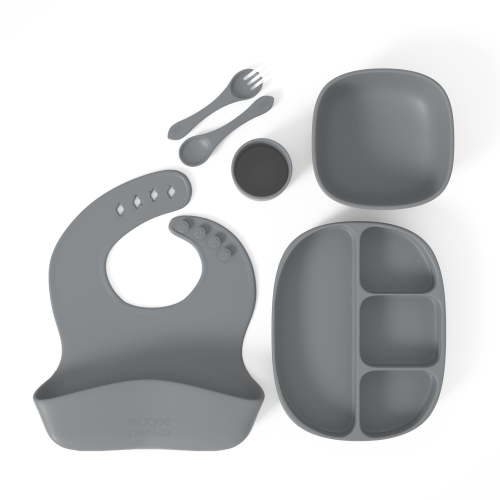 Baby Essentials Set by Muqee Peeko Baby Dinner Set in Pebble Gray Color -A Gift for New Parents (6 Piece Set)