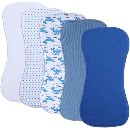 Baby Burp Cloths, Soft Absorbent Towel, Unisex, Easy to Use, 5 Pack (Blue)