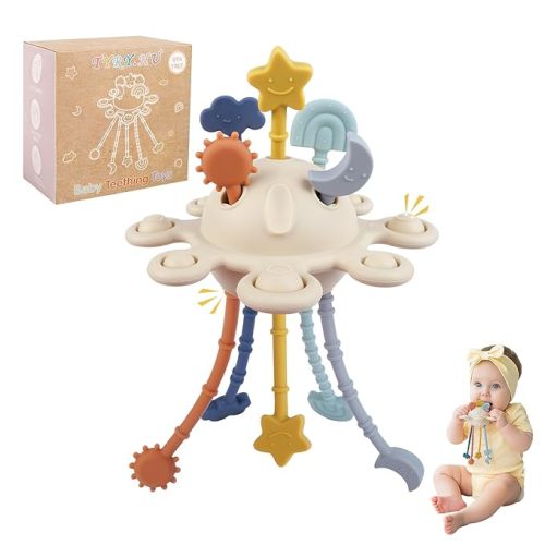 Silicone Baby Sensory Montessori Toys,Silicone Pull String Fidget Toys for Babies 18 Months+, Travel Toy for Plane, Car, and Stroller, Early Educational Fine Motor Skills Toy for Toddlers