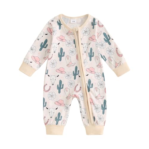FIOMVA Western Baby Girl Clothes Newborn Cowgirl Outfit Infant Boy Highland Cow Print Jumpsuit Fall Winter Cowboy Outfits