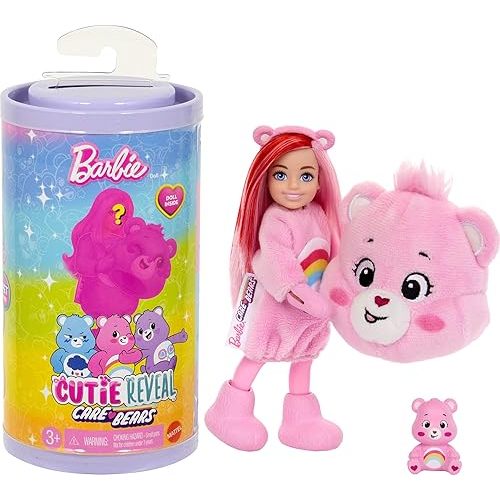 Barbie Cutie Reveal Chelsea Doll & Accessories, Care Bears Series, Small Doll with Costume & 6 Surprises (Styles May Vary)