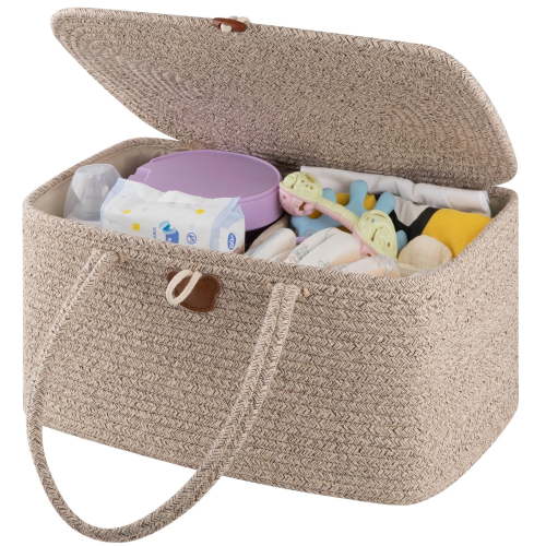 DIY.STORE Large Diaper Caddy Organizer for Baby, Portable Baby Basket with Handles, Baby Gift Basket for Newborn, Diaper Organizer for Changing Table and Car- Brown
