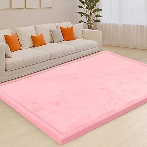 ACOMOPACK Baby Play Mat for Floor,1.3" Thick Memory Foam Area Rug for Living Room,Soft Velvet Crawling with Non-Slip Bottom for Kid,Toddler,59"×71" Tummy Time Nursery Rugs,Yoga(Pink)