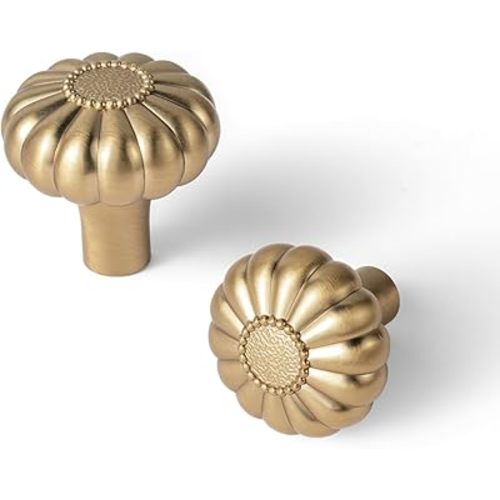 12 Pack Elegant Bloom Champagne Bronze Cabinet Knobs, Drawer Pulls for Kitchen, Dresser Cabinet Hardware for Bedroom, 1-1/4 Inches Diameter Handles