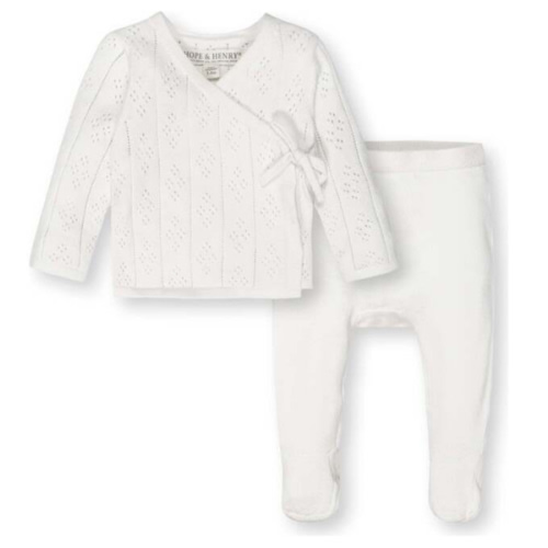 Organic Long Sleeve Pointelle Wrap Sweater & Footed Legging Set, Soft White Pointelle - Hope & Henry | Maisonette
