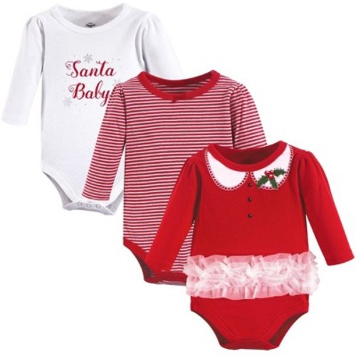 Little Treasure Baby Girl Cotton Long-Sleeve Bodysuits 3pk, Santa Baby, 3-6 Months