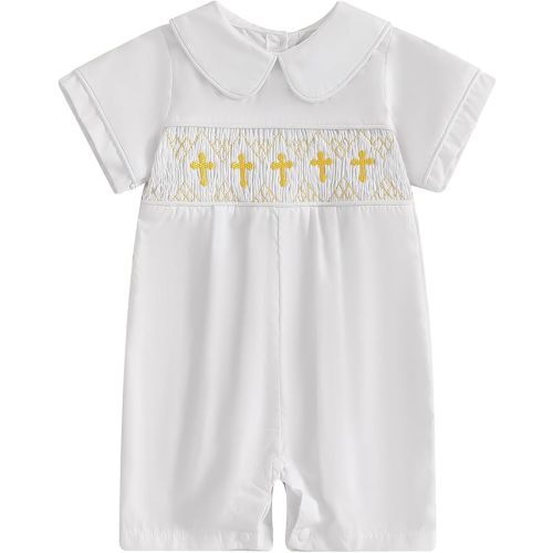 Baby Boy Baptism Outfit Newborn Summer Overalls Cross Doll Collar Jumpsuit Romper Bodysuit Cute One Piece Clothes