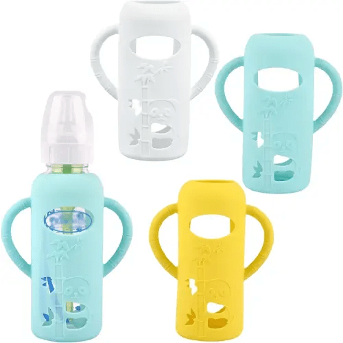 3 Pack Baby Bottle Handles, Silicone Sleeves for Dr Brown's Glass Baby Bottles, Anti Breakage Baby Bottle Holder, Compatible Dr. Brown's Natural Narrow Glass Baby Bottles 8 oz