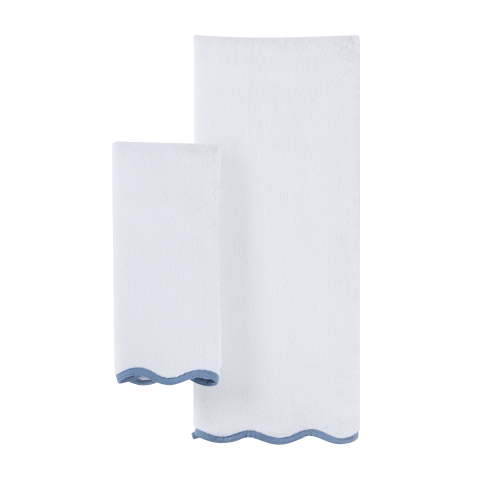 My Texas House Whitney Scallop Border Cotton Hand and Bath Towels, Blue (2 Count)
