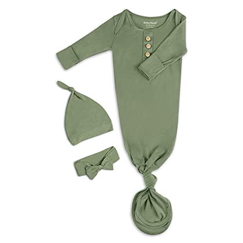 Newborn Baby Knotted Gown, Super Soft Silky Infant Sleeper, Baby Girl Sleep Gown with Mittens, Bow, and Hat Set