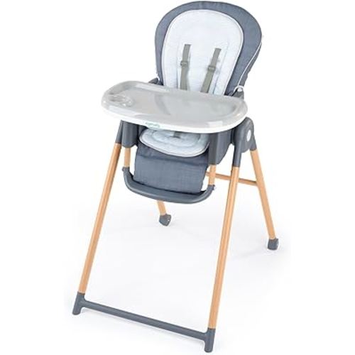Ingenuity Proper Positioner Deluxe High Chair - 7-in-1 Convertible Baby Seat, Faux Wood Print Legs, Unisex, for Ages 0-36 Months