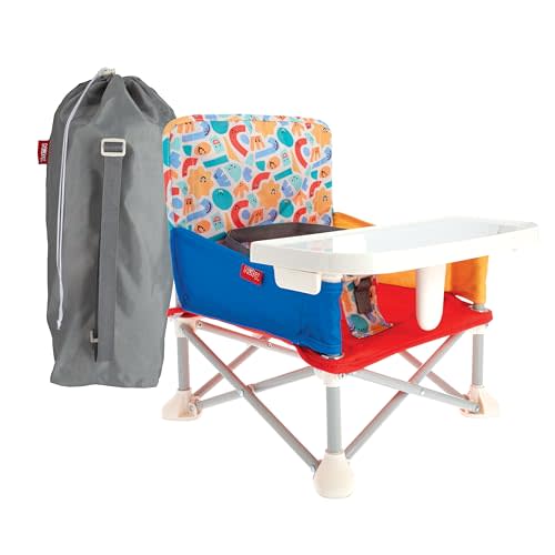Nuby Pop-Up Booster Seat with Removable Tray - 6+ Months - Portable Booster Seat for Floor for Indoor/Outdoor Use - 3-Point Safety Adjustable Straps - Summer Travel Essentials - Fun Faces