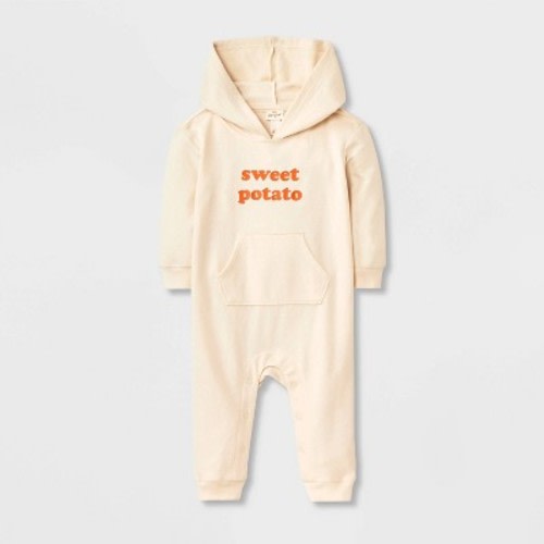 Baby Sweet Potato Hooded Romper - Cat & Jack™ Cream 6-9M