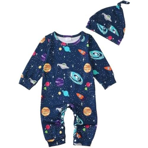 Newborn Baby Boy Clothes Fall Winter Cute Infant Outfits Long Sleeve Newborn Baby Romper Hat Bodysuit Jumpsuits