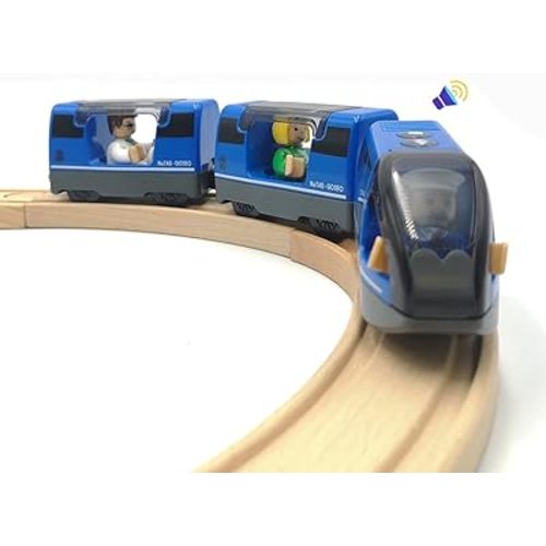 Battery Operated Train for Wooden Train Track Set Toys for Toddlers 3 4 5 Year Old Boys Kids Magnetic Couplings City Vehicle with Figures(Without Battery)