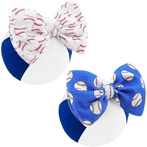 YanJie 6" 2PCS Baby Girls Headbands Baseball Bow Blue Sports Headbands Softball Handmade Hairbands Game Day Hair Accessories Costume Gift